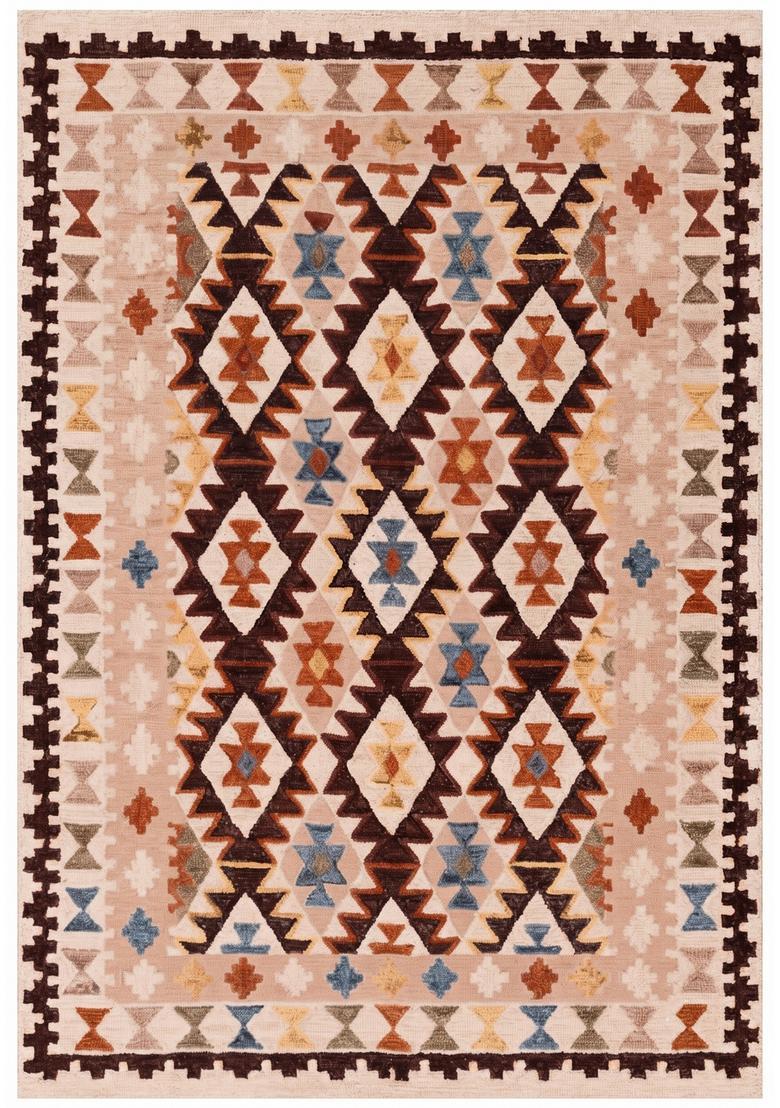 Saffron Rugs Hand Tufted Beige Multi Geometric  Rectangular Wool Area Rug - Indya