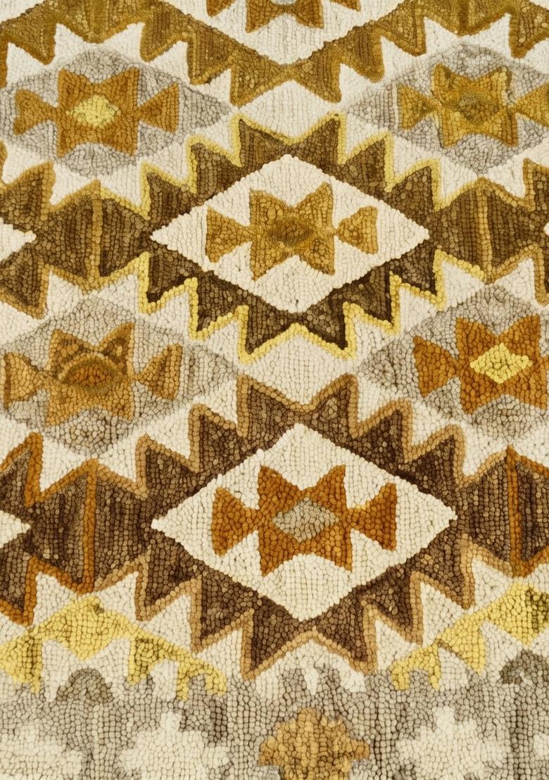 Saffron Rugs Hand Tufted Gold Brown Ivory Geometric  Rectangular Wool Area Rug - Indya