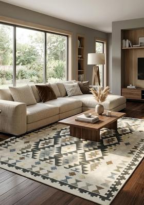 Saffron Rugs Hand Tufted Grey Ivory Geometric  Rectangular Wool Area Rug
