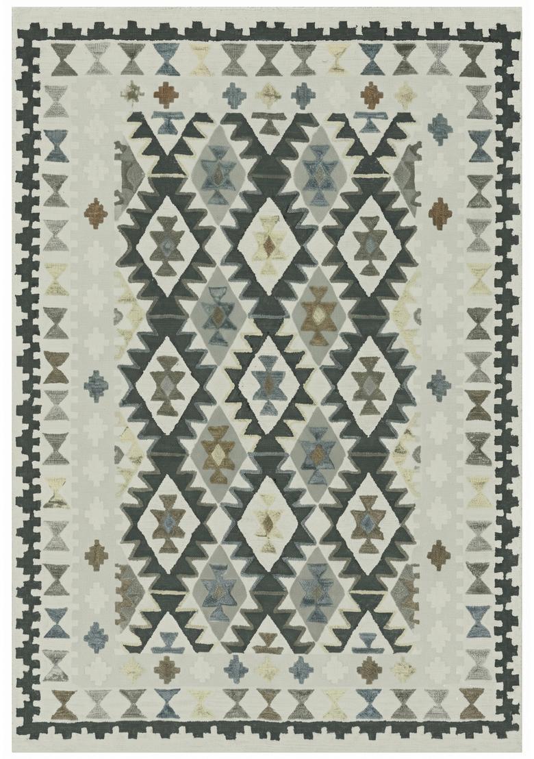 Saffron Rugs Hand Tufted Grey Ivory Geometric  Rectangular Wool Area Rug - Indya