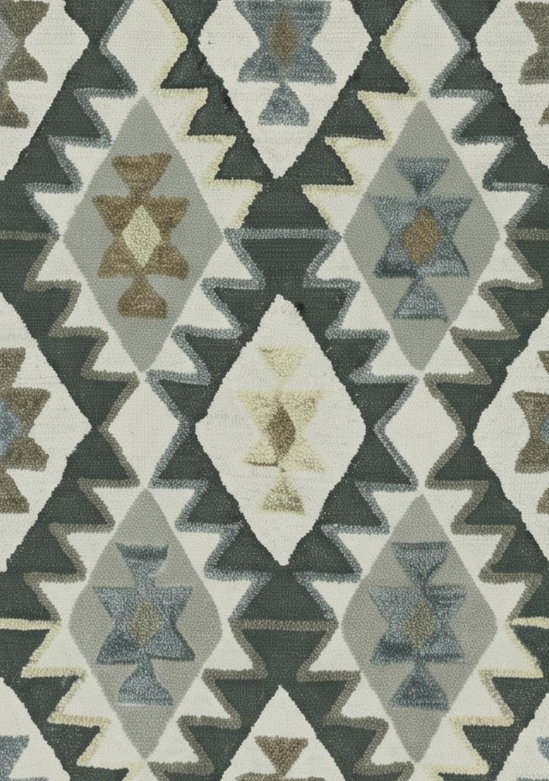 Saffron Rugs Hand Tufted Grey Ivory Geometric  Rectangular Wool Area Rug - Indya