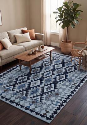 Saffron Rugs Hand Tufted Light Blue Geometric  Rectangular Wool Area Rug