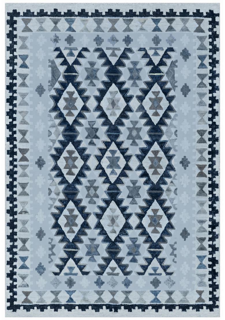 Saffron Rugs Hand Tufted Light Blue Geometric  Rectangular Wool Area Rug - Indya