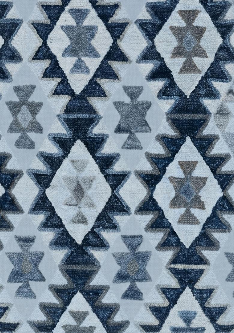 Saffron Rugs Hand Tufted Light Blue Geometric  Rectangular Wool Area Rug - Indya