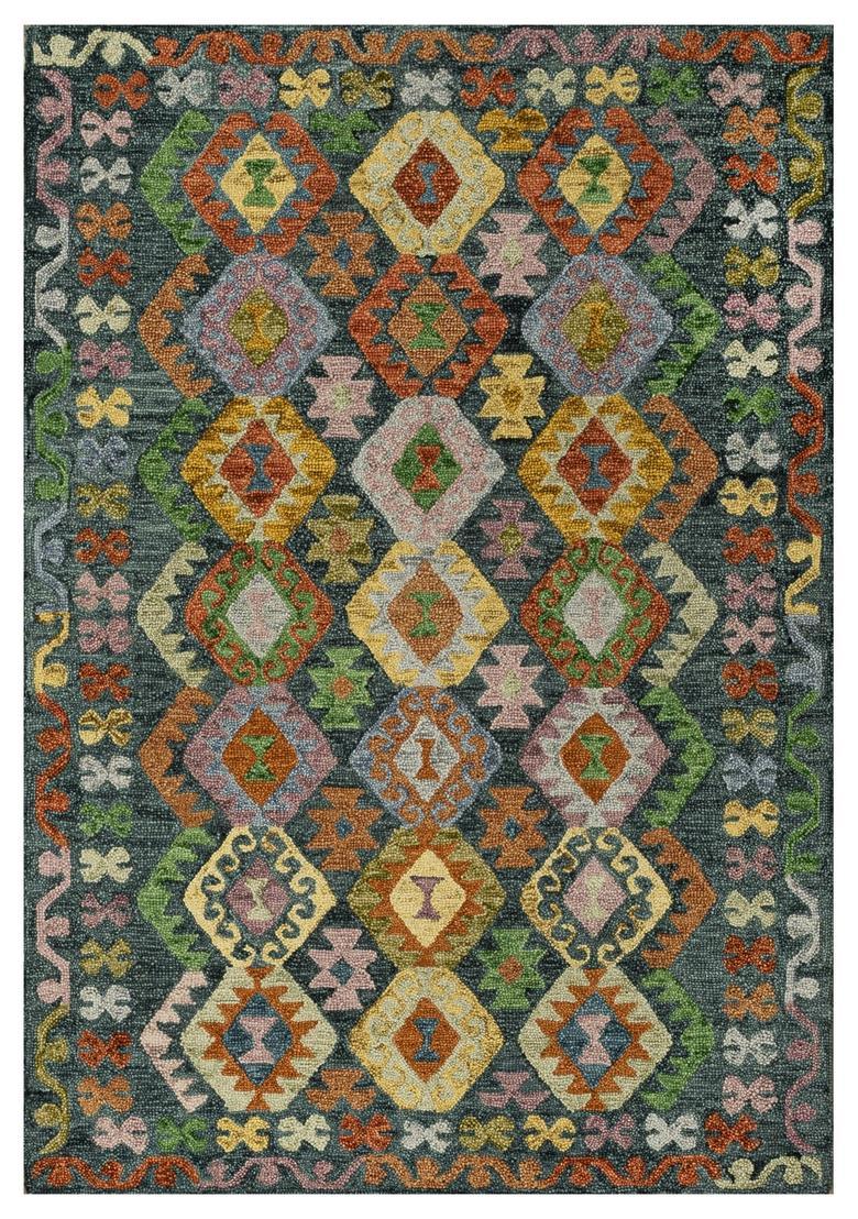 Saffron Rugs Hand Tufted Multicolor Geometric  Rectangular Wool Area Rug - Indya
