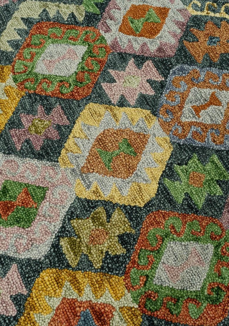 Saffron Rugs Hand Tufted Multicolor Geometric  Rectangular Wool Area Rug - Indya
