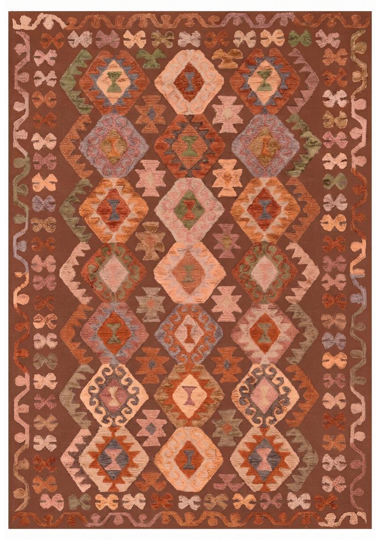 Saffron Rugs Hand Tufted Rust Terracotta Geometric  Rectangular Wool Area Rug - Indya