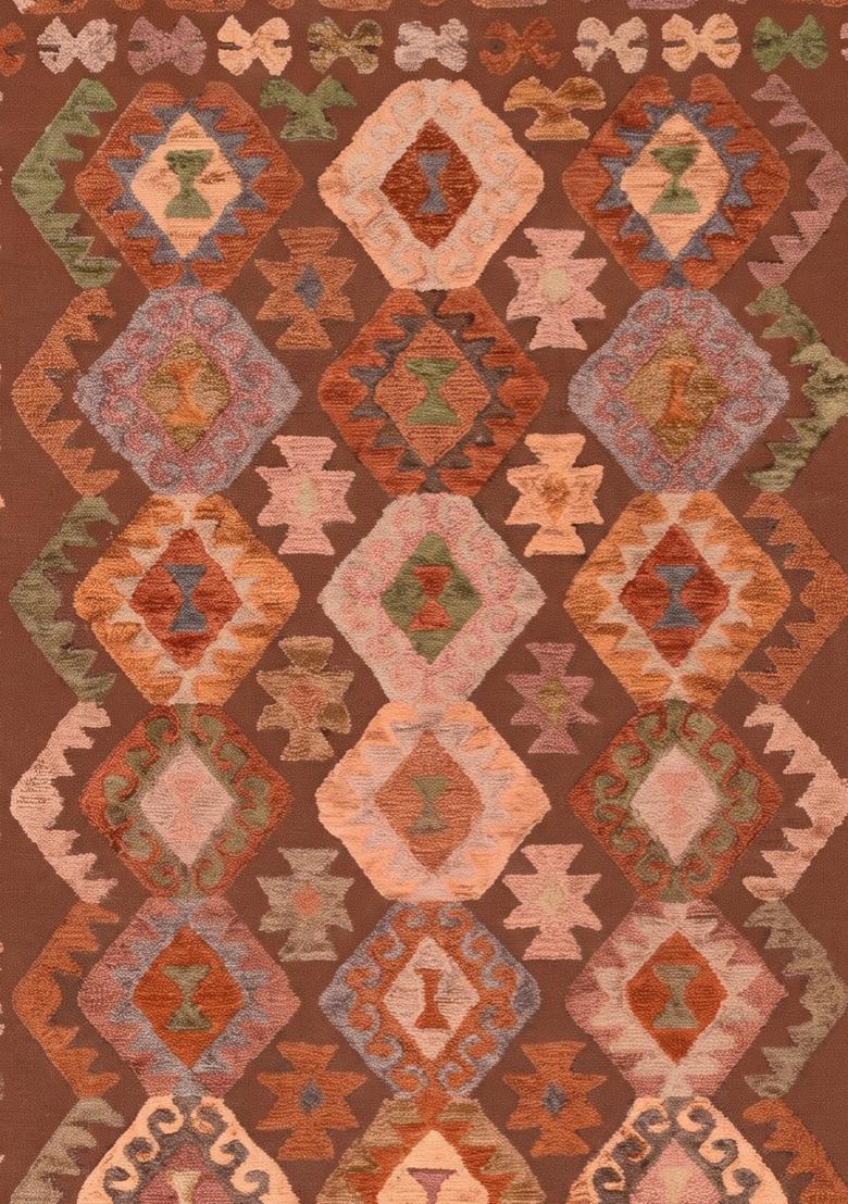 Saffron Rugs Hand Tufted Rust Terracotta Geometric  Rectangular Wool Area Rug - Indya