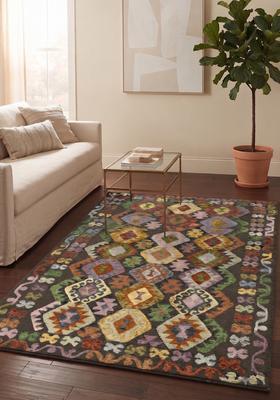 Saffron Rugs Hand Tufted Multicolor Olive Geometric  Rectangular Wool Area Rug