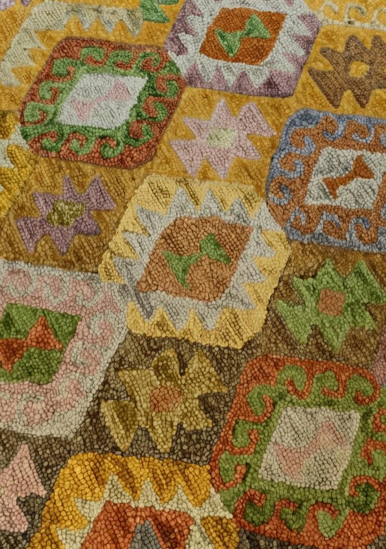 Saffron Rugs Hand Tufted Multicolor Olive Geometric  Rectangular Wool Area Rug - Indya