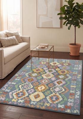 Saffron Rugs Hand Tufted Grey Blue Geometric  Rectangular Wool Area Rug