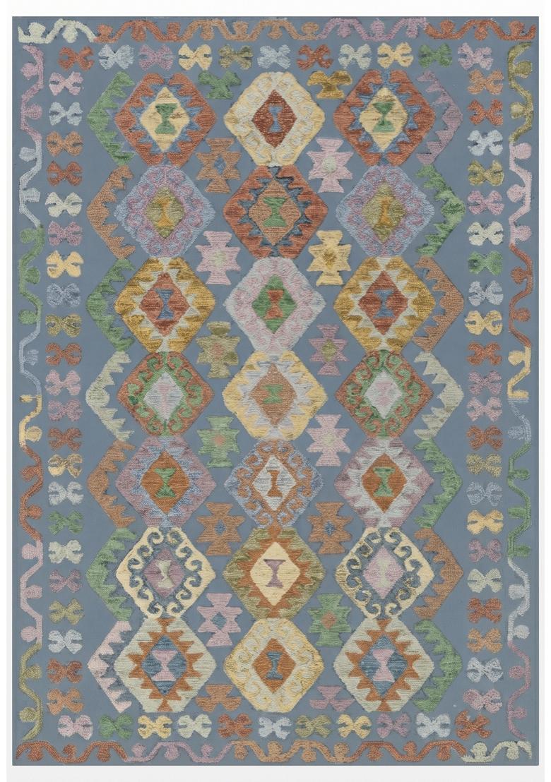Saffron Rugs Hand Tufted Grey Blue Geometric  Rectangular Wool Area Rug - Indya