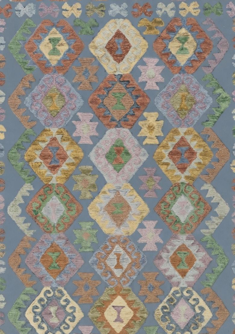 Saffron Rugs Hand Tufted Grey Blue Geometric  Rectangular Wool Area Rug - Indya