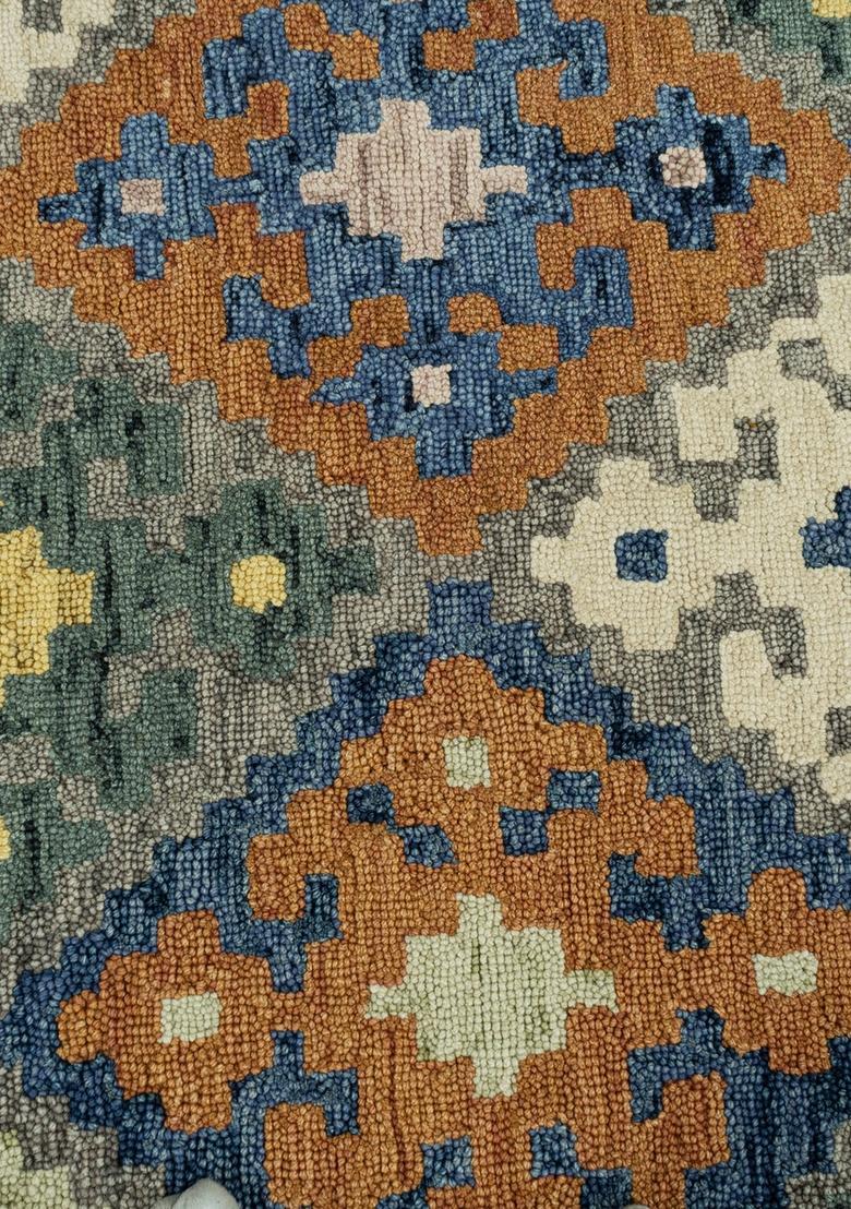 Saffron Rugs Hand Tufted Blue Orange Multicolor Geometric  Rectangular Wool Area Rug - Indya