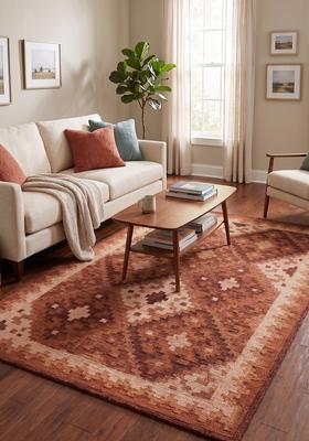 Saffron Rugs Hand Tufted Terracotta Brown Geometric  Rectangular Wool Area Rug