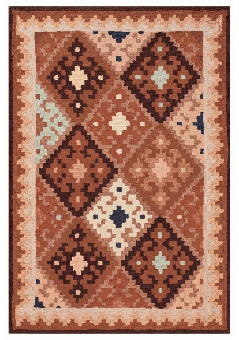 Saffron Rugs Hand Tufted Terracotta Brown Geometric  Rectangular Wool Area Rug - Indya