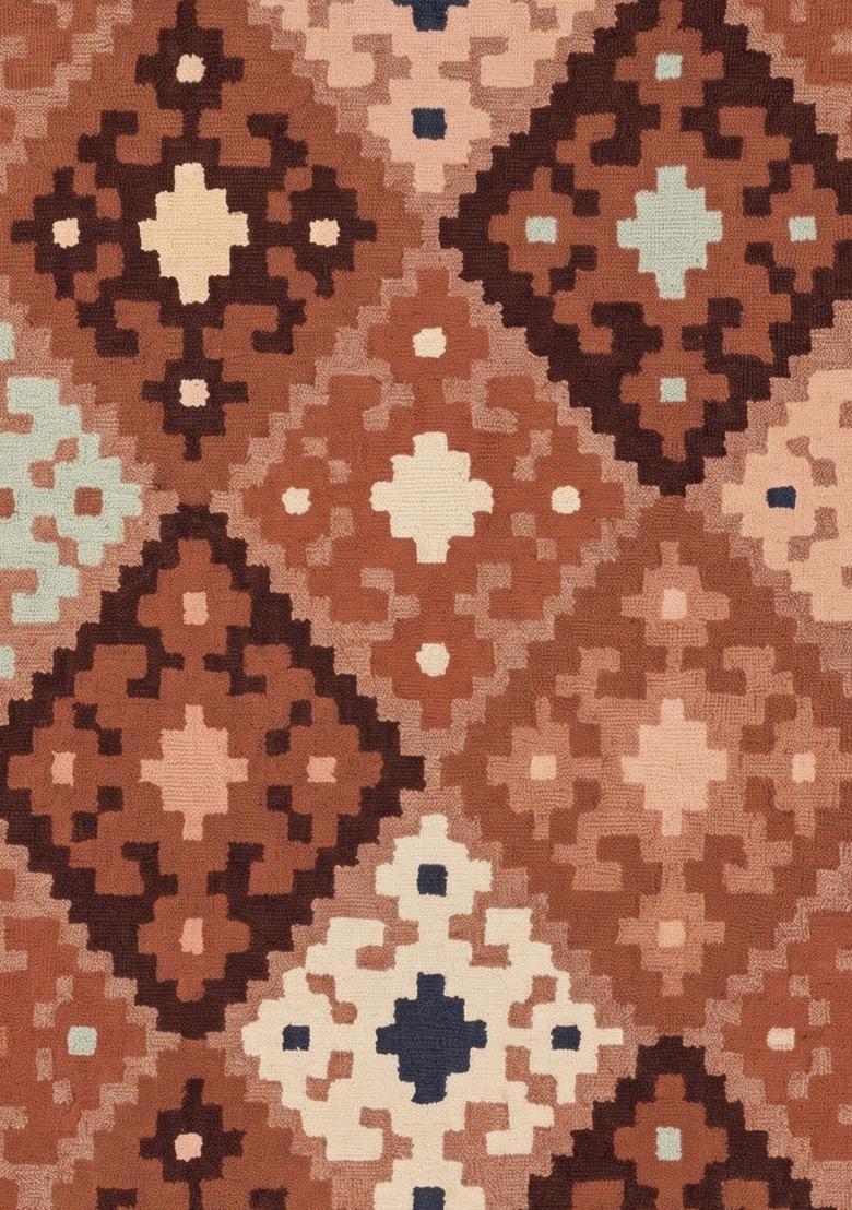 Saffron Rugs Hand Tufted Terracotta Brown Geometric  Rectangular Wool Area Rug - Indya