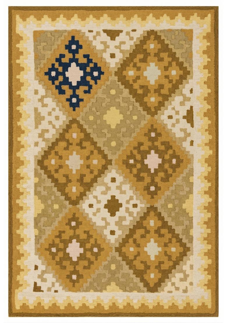 Saffron Rugs Hand Tufted Golden Brown Geometric  Rectangular Wool Area Rug - Indya