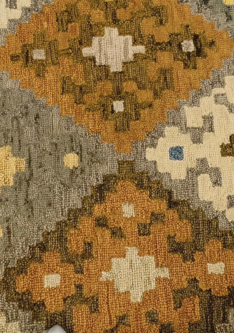 Saffron Rugs Hand Tufted Golden Brown Geometric  Rectangular Wool Area Rug - Indya