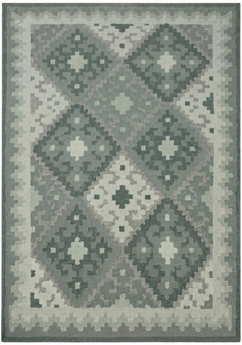 Saffron Rugs Hand Tufted Sage Grey Green Geometric  Rectangular Wool Area Rug - Indya