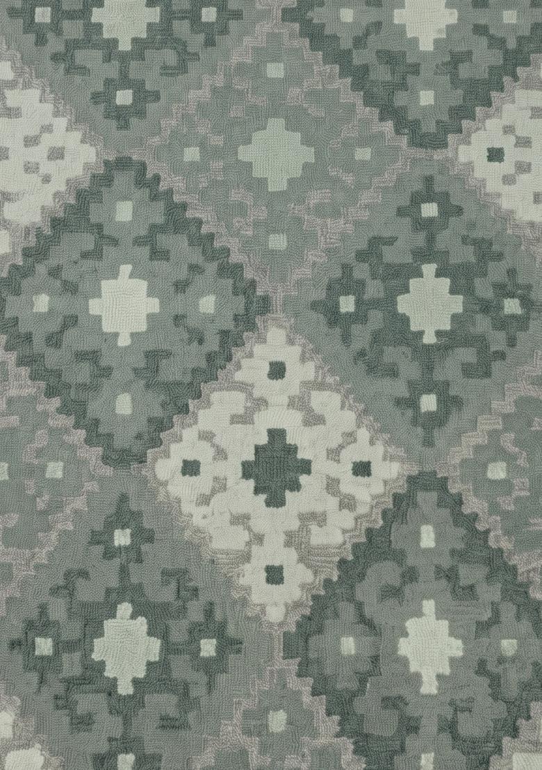 Saffron Rugs Hand Tufted Sage Grey Green Geometric  Rectangular Wool Area Rug - Indya