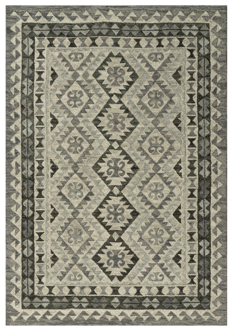 Saffron Rugs Hand Tufted Grey Geometric  Rectangular Wool Area Rug - Indya