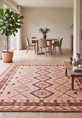 Saffron Rugs Hand Tufted Terracotta Brown Geometric  Rectangular Wool Area Rug