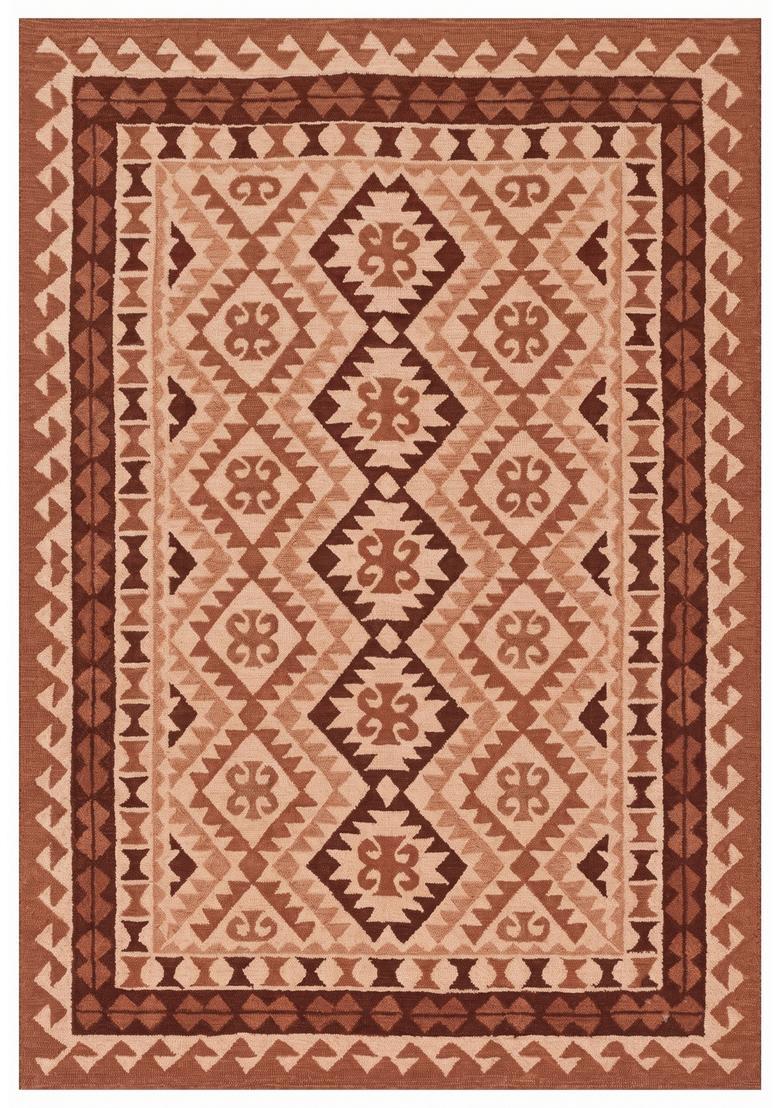 Saffron Rugs Hand Tufted Terracotta Brown Geometric  Rectangular Wool Area Rug - Indya