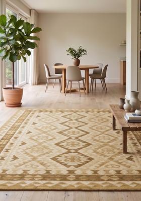 Saffron Rugs Hand Tufted Tan Beige Geometric  Rectangular Wool Area Rug