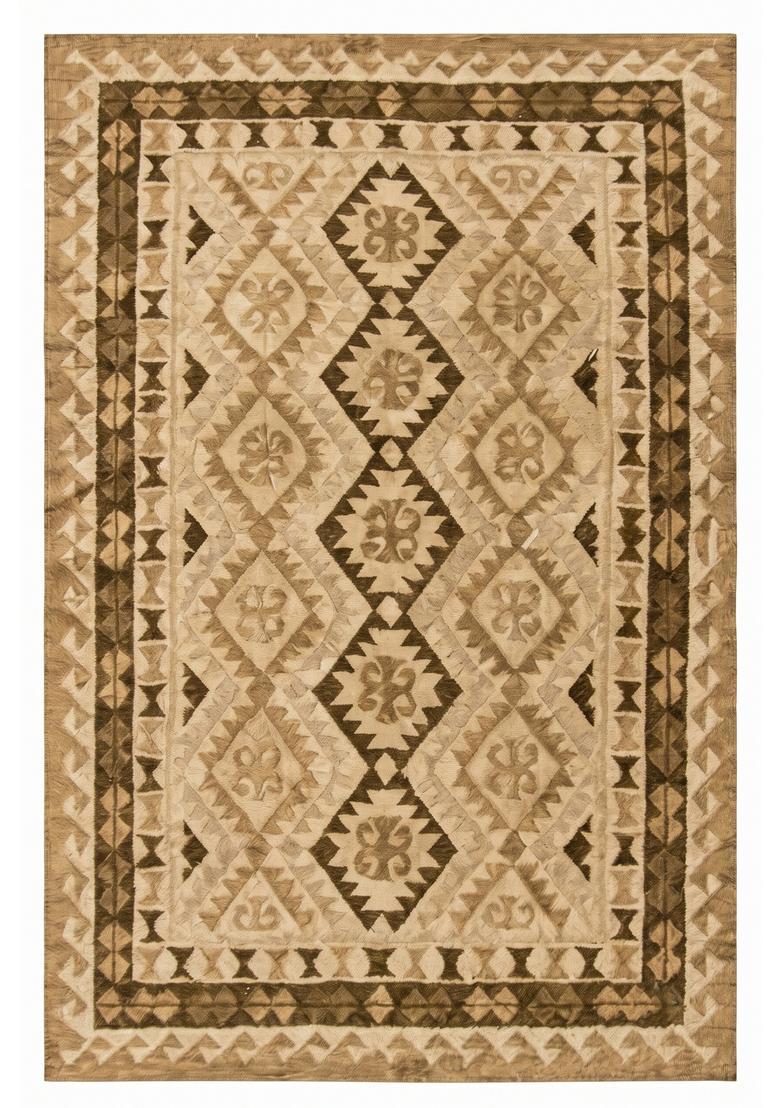 Saffron Rugs Hand Tufted Tan Beige Geometric  Rectangular Wool Area Rug - Indya