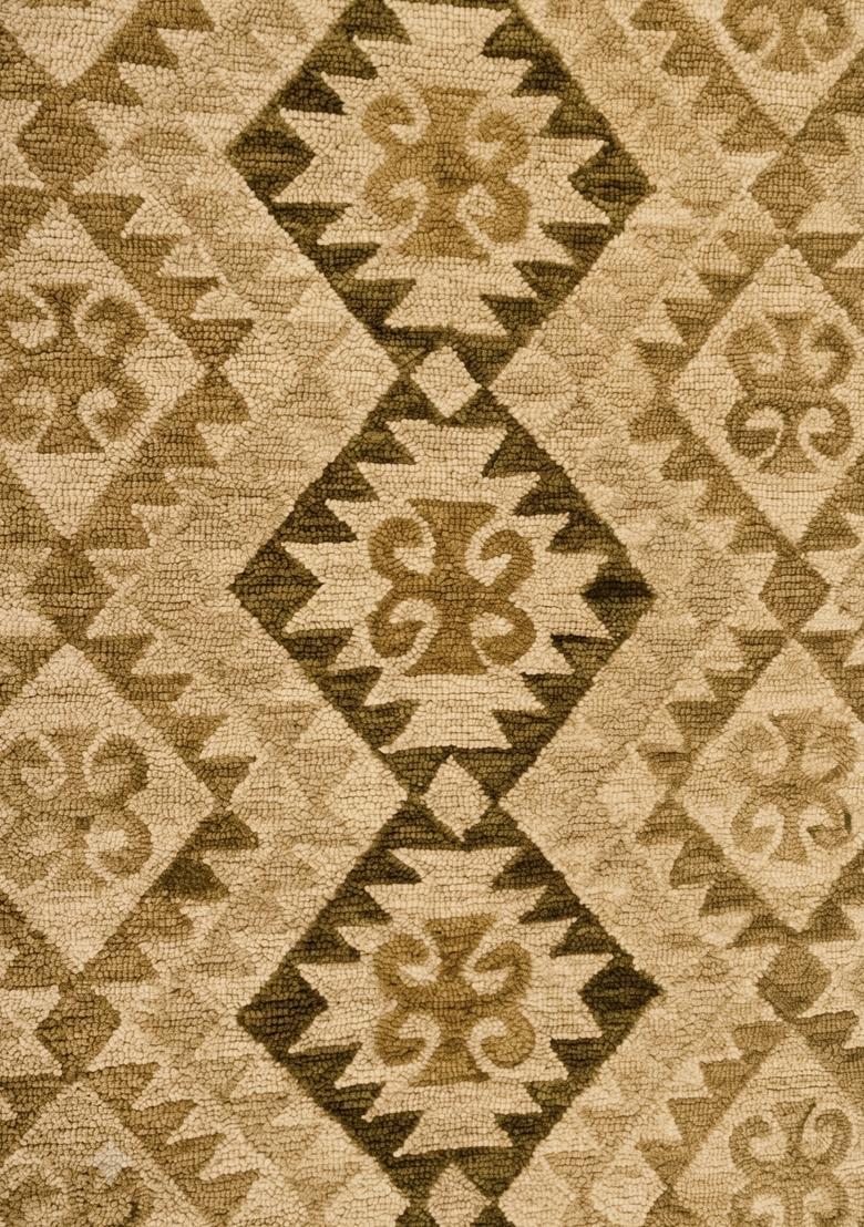 Saffron Rugs Hand Tufted Tan Beige Geometric  Rectangular Wool Area Rug - Indya
