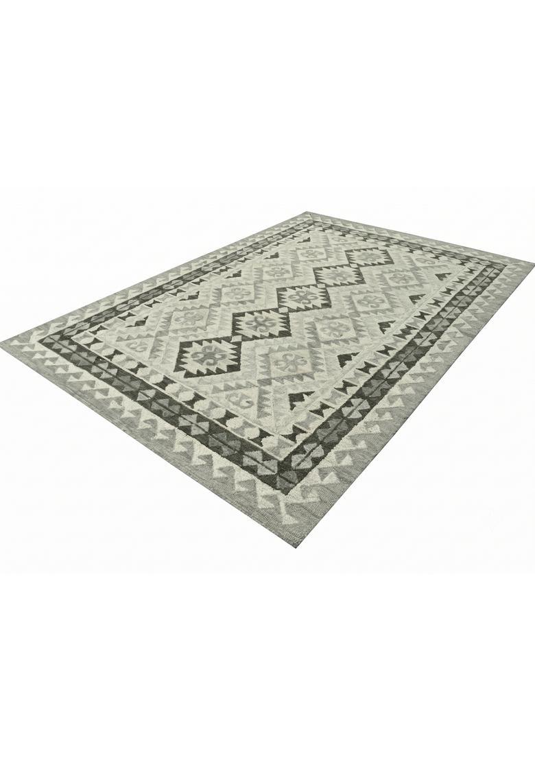 Saffron Rugs Hand Tufted Sage Grey Geometric  Rectangular Wool Area Rug - Indya