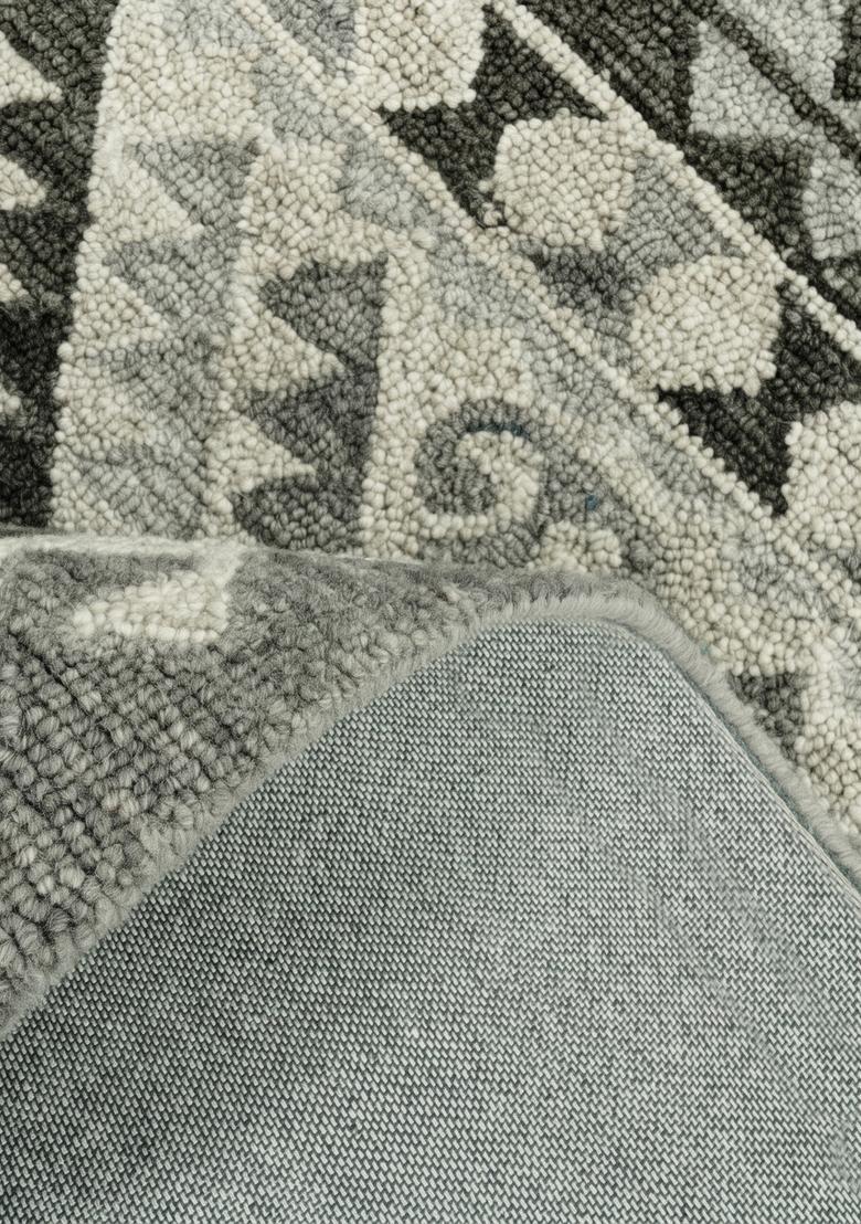 Saffron Rugs Hand Tufted Sage Grey Geometric  Rectangular Wool Area Rug - Indya