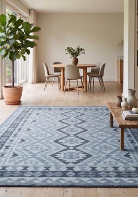 Saffron Rugs Hand Tufted Steel Blue Geometric  Rectangular Wool Area Rug
