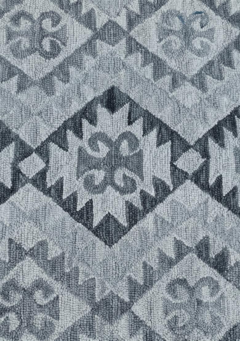 Saffron Rugs Hand Tufted Steel Blue Geometric  Rectangular Wool Area Rug - Indya