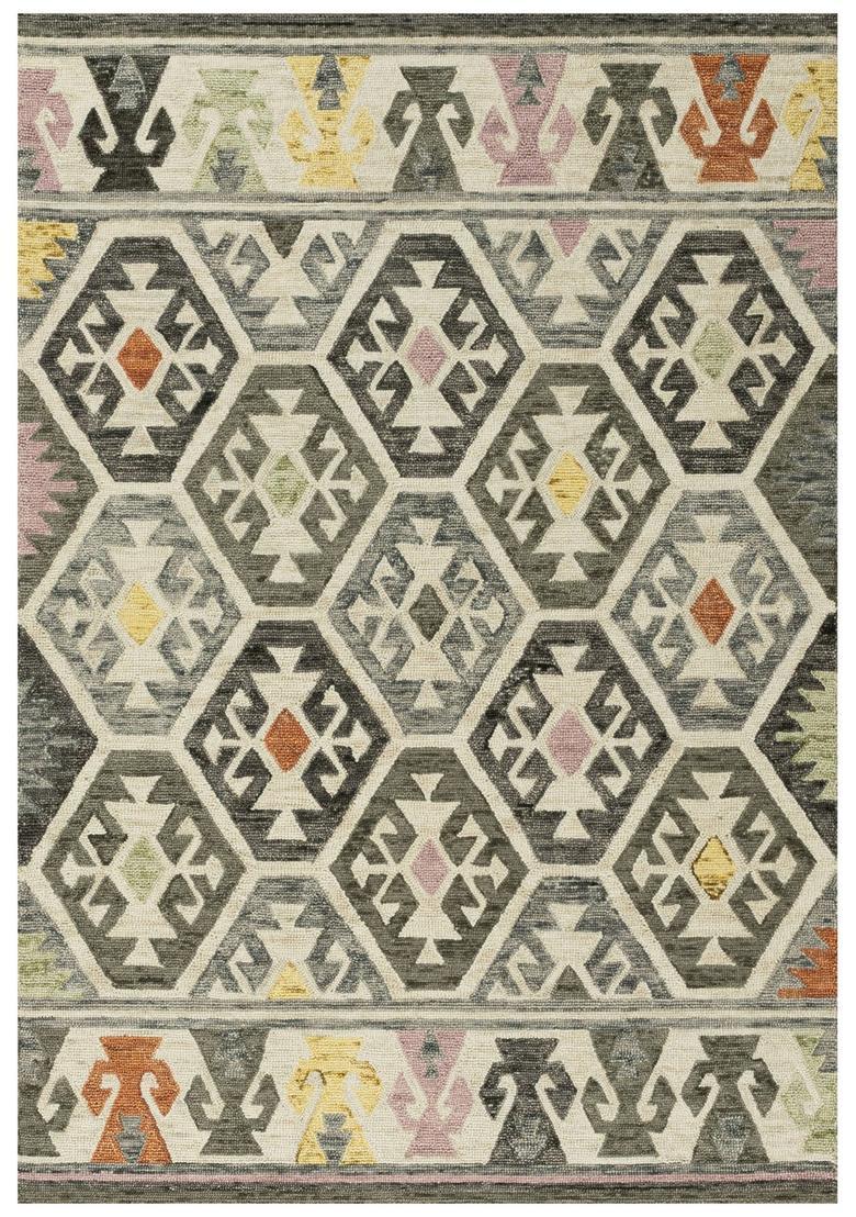 Saffron Rugs Hand Tufted Charcoal Grey Geometric  Rectangular Wool Area Rug - Indya