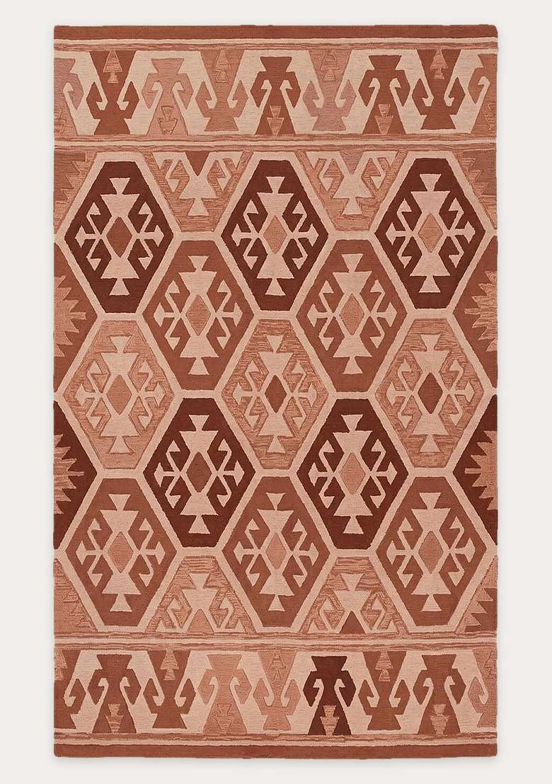 Saffron Rugs Hand-Tufted 100% Wool Area Rug | Terracotta Brown Rectangular Rug | Cotton Backing | Bohemian Geometric Carpet for Living Room - Indya