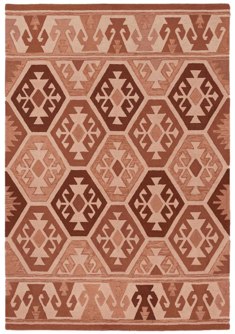 Saffron Rugs Hand Tufted Terracotta Brown Geometric  Rectangular Wool Area Rug - Indya
