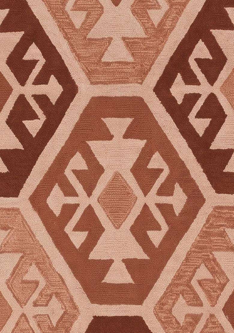 Saffron Rugs Hand-Tufted 100% Wool Area Rug | Terracotta Brown Rectangular Rug | Cotton Backing | Bohemian Geometric Carpet for Living Room - Indya