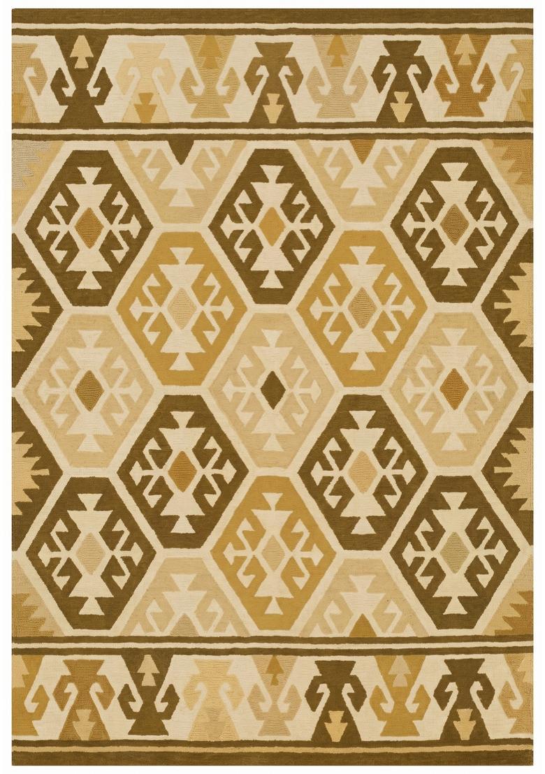 Saffron Rugs Hand Tufted Golden Beige Geometric  Rectangular Wool Area Rug - Indya