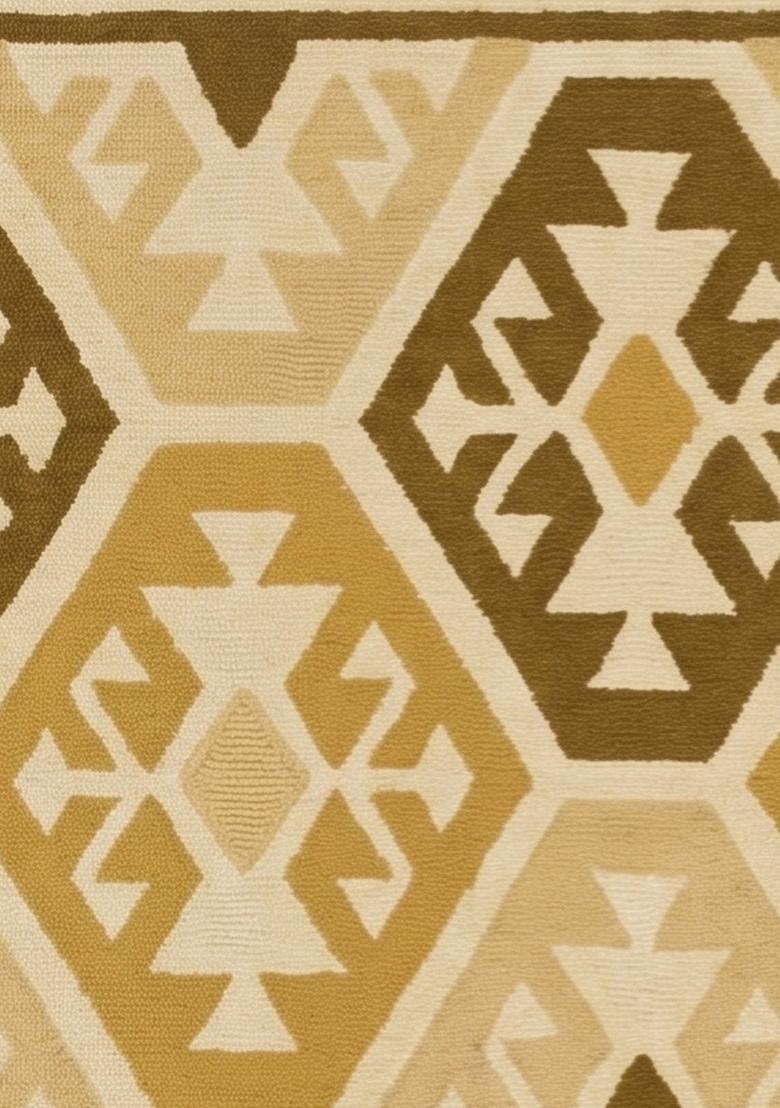 Saffron Rugs Hand Tufted Golden Beige Geometric  Rectangular Wool Area Rug - Indya
