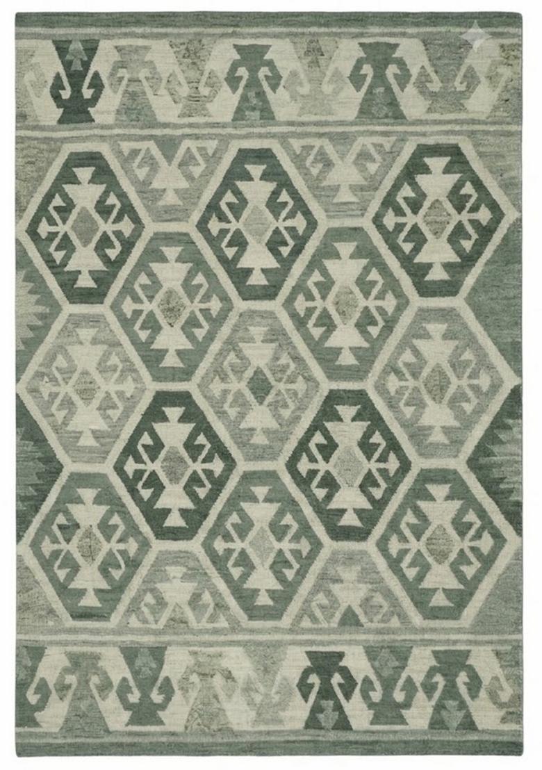 Saffron Rugs Hand Tufted Sage Green Geometric  Rectangular Wool Area Rug - Indya
