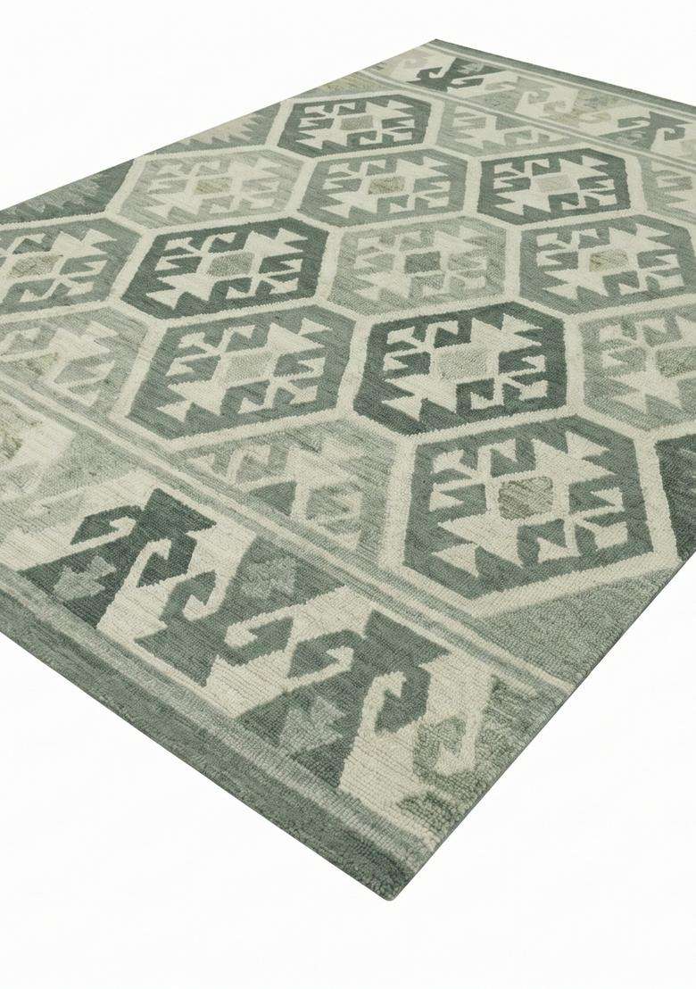 Saffron Rugs Hand-Tufted 100% Wool Area Rug | Sage Green Rectangular Rug | Cotton Backing | Bohemian Geometric Carpet for Living Room - Indya