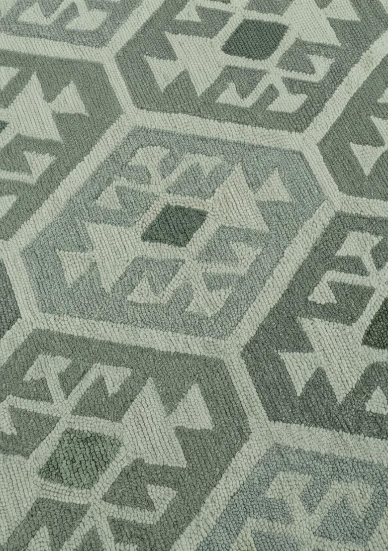 Saffron Rugs Hand Tufted Sage Green Geometric  Rectangular Wool Area Rug - Indya