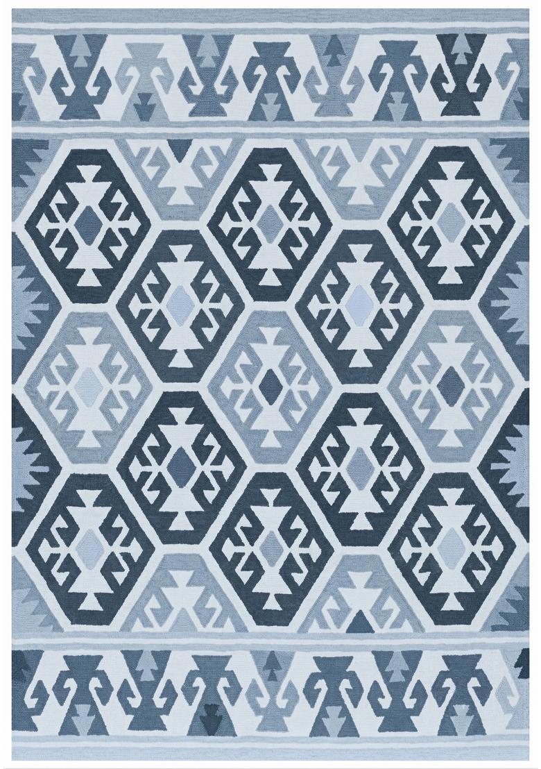 Saffron Rugs Hand Tufted Steel Blue Geometric  Rectangular Wool Area Rug - Indya