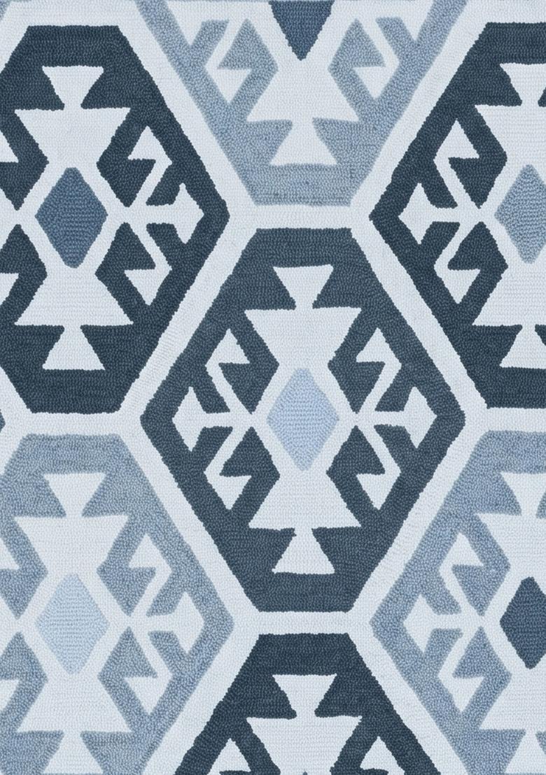 Saffron Rugs Hand Tufted Steel Blue Geometric  Rectangular Wool Area Rug - Indya