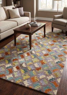 Saffron Rugs Hand Tufted Multicolor Grey Geometric  Rectangular Wool Area Rug
