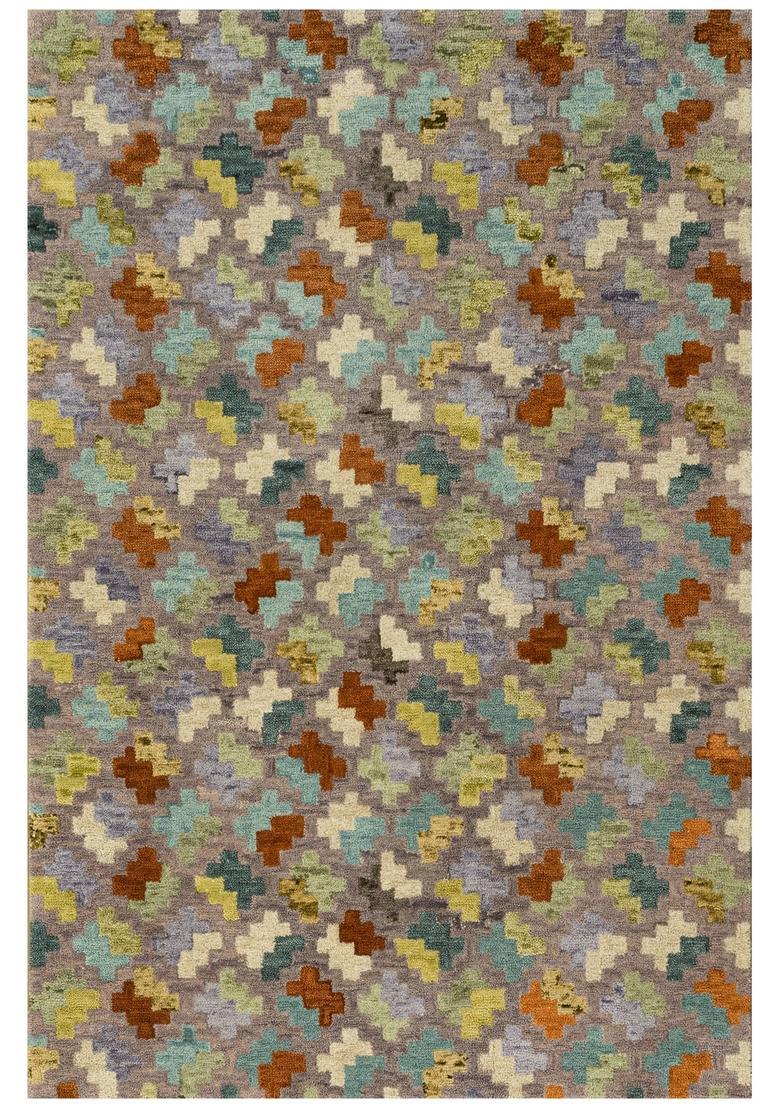 Saffron Rugs Hand Tufted Multicolor Grey Geometric  Rectangular Wool Area Rug - Indya