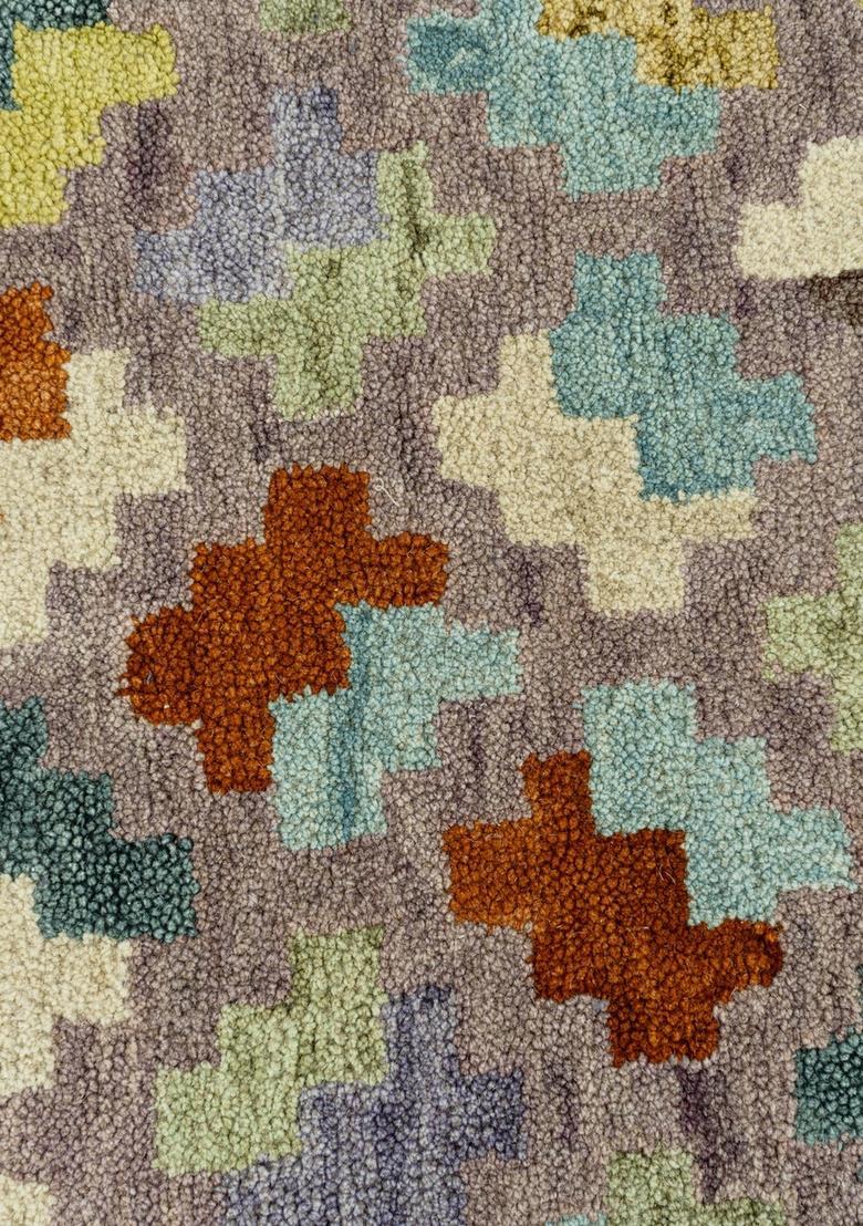Saffron Rugs Hand Tufted Multicolor Grey Geometric  Rectangular Wool Area Rug - Indya