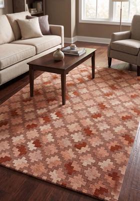 Saffron Rugs Hand Tufted Terracotta Brown Geometric  Rectangular Wool Area Rug